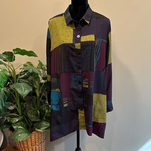 Liv by Habitat Clothes Black Chartreuse and Purple Abstract A-line Button Tunic